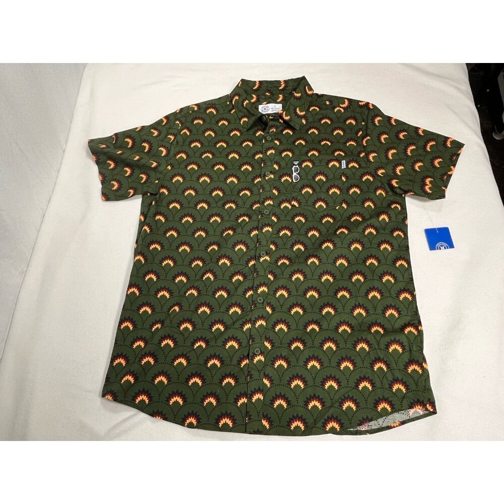 Hurley Mens Large Stretch Button Up Shirt Green Geometric Aztec NWT - Picture 5 of 16